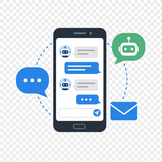 Android Phone with Bot and Messaging Icons
