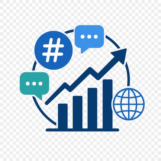 Positive Growth Chart with Messaging Icons and Globe