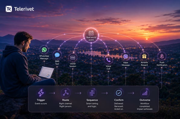 Tech-driven sunset over city workflow telerivet