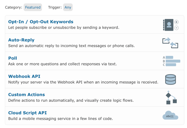 default featured services telerivet