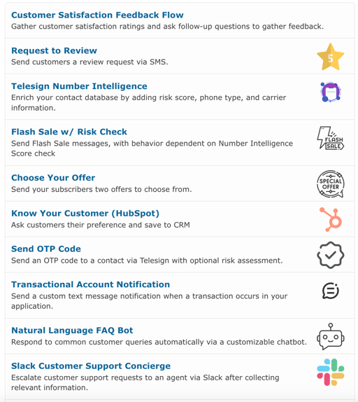 featured solution templates telerivet