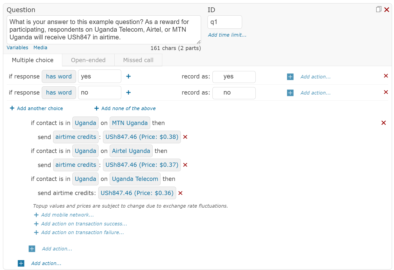telerivet airtime configuration
