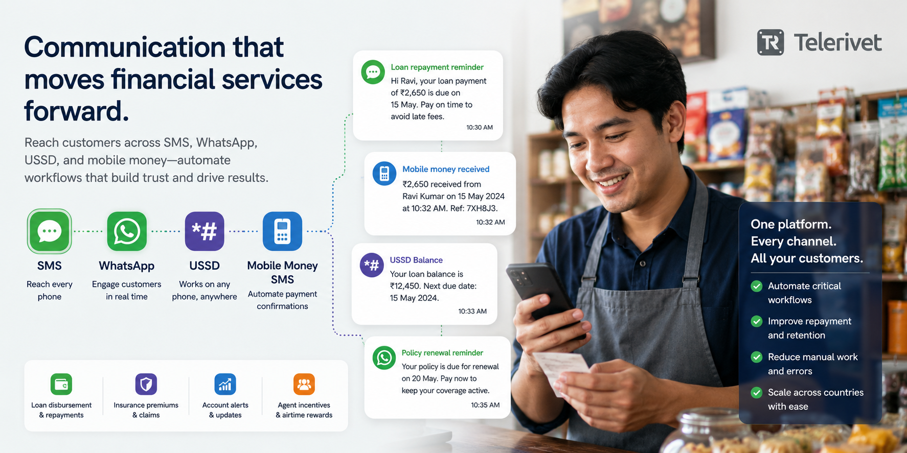 telerivet financial services sms whatsapp