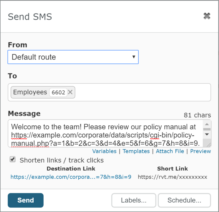 Link Shortening and Click Tracking with Telerivet
